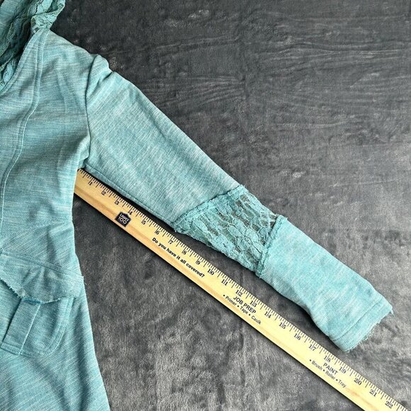 Nick & Mo Anthropologie Blue Jacket SZ Small Cottagecore Handkerchief Lace Hood - Picture 3 of 9